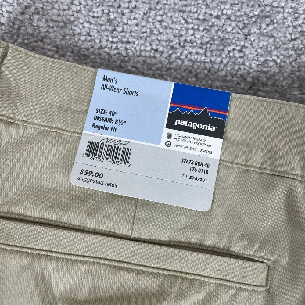 Patagonia Shorts Mens 40 All Wear Chino 8.5 Inseam Khaki Tan Organic Cotton NWT